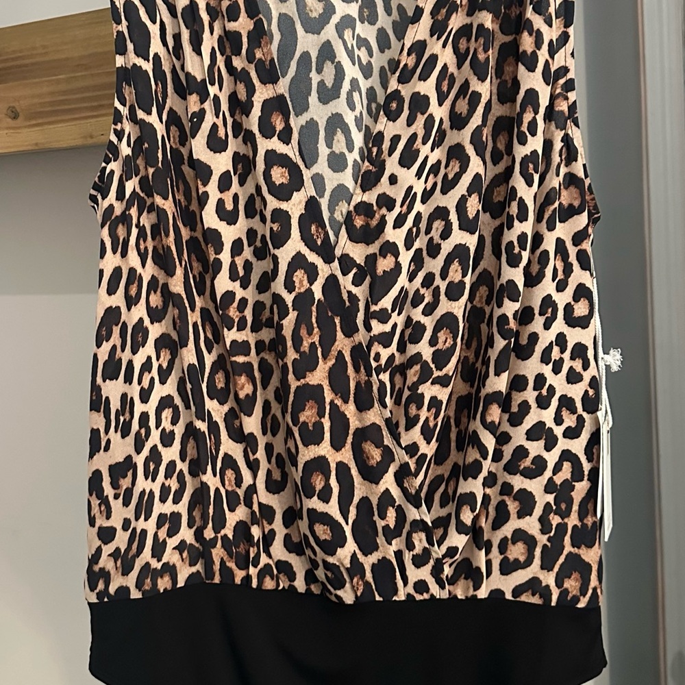 Good American Leopard Print Blouse with Black Hem